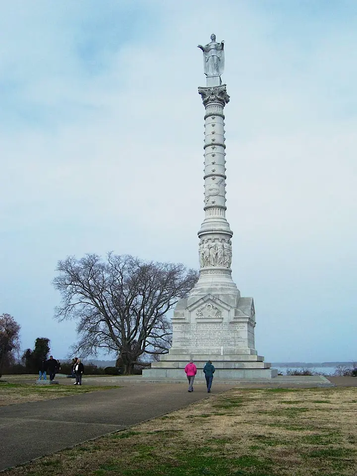 The Yorktown Victory Monument, voted by Congress on 29 October 1781 and finished in 1884, above the York River.